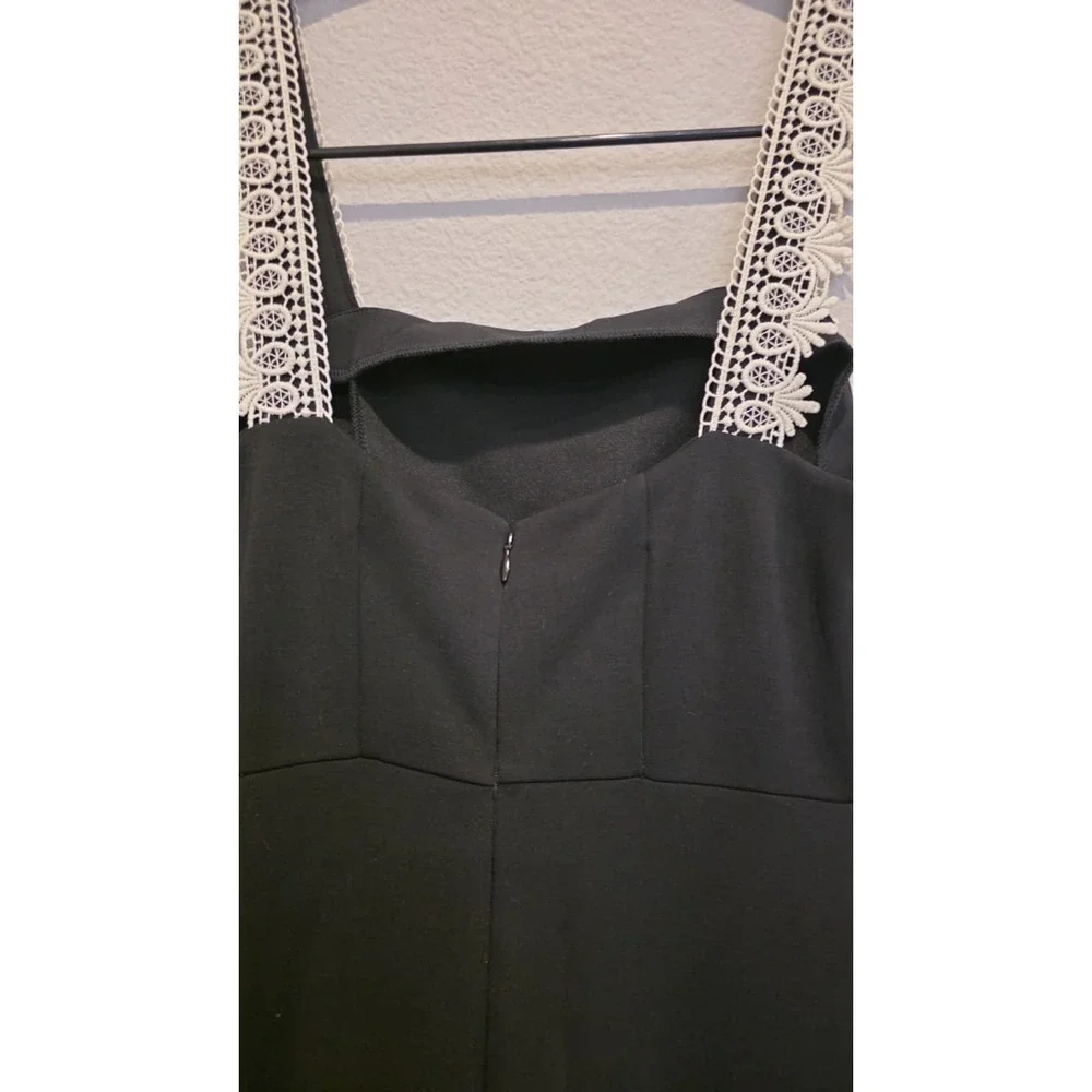 Adrianna Papell Black Ecru Knit Crochet Trim Tiered Midi Dress AD3D105940 Size 2